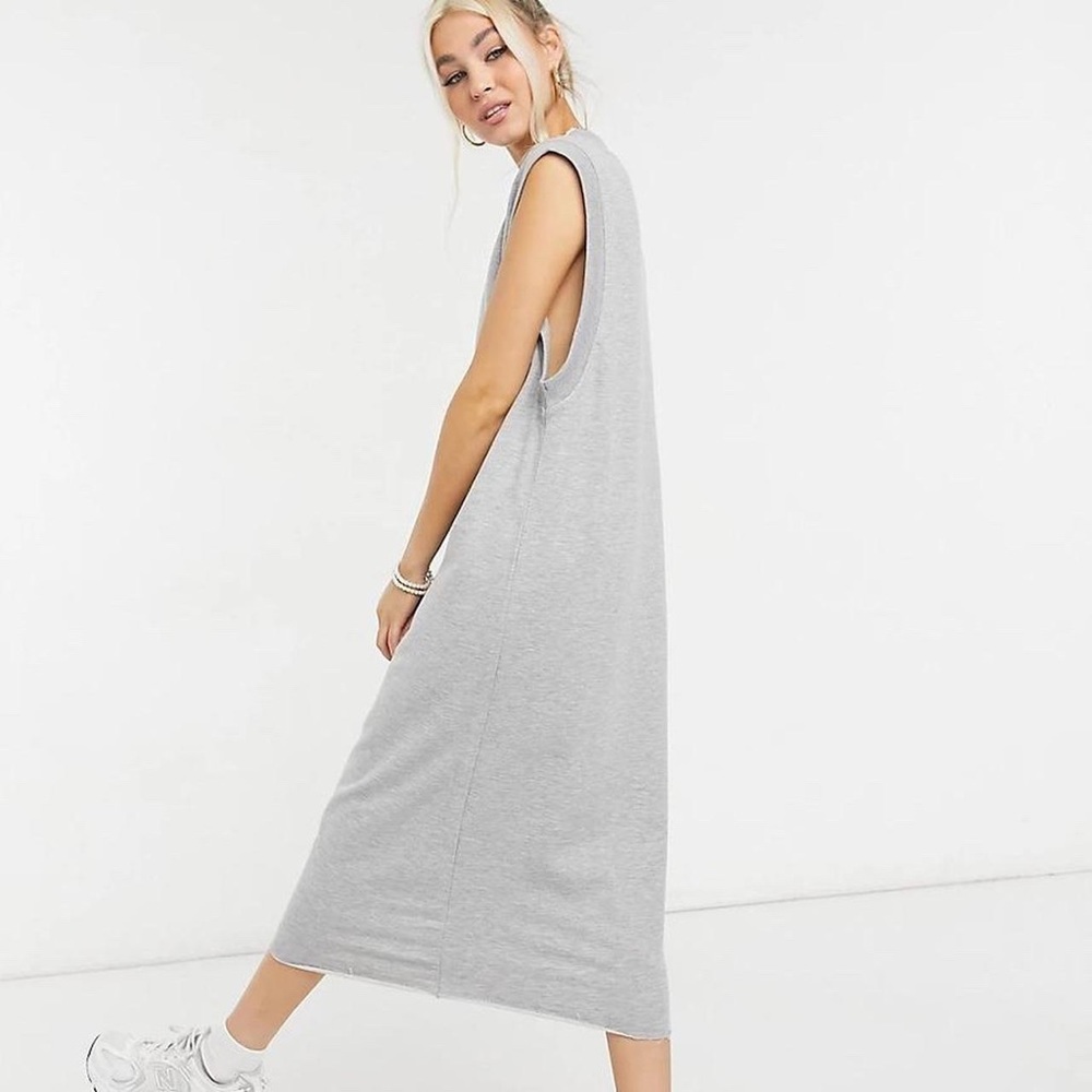 COLLUSION Drop armhole midi tank sweat dress in grey
